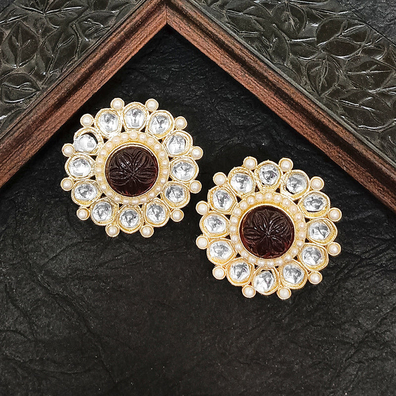 Darshana Jewels Gold Plated Kundan Stone Stud Earrings