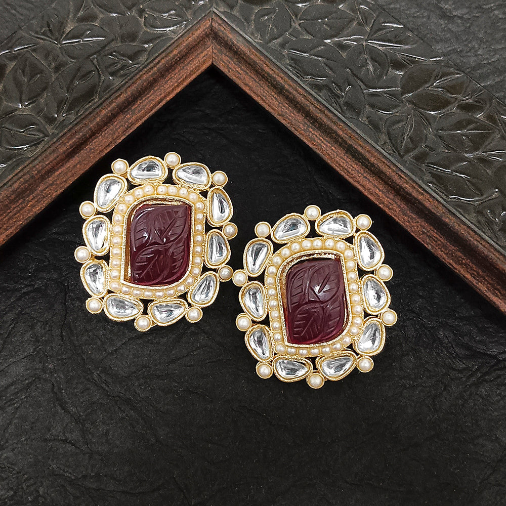 Darshana Jewels Gold Plated Kundan Stone Stud Earrings