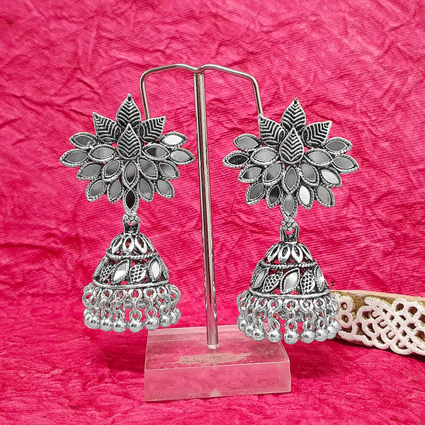 Darshana Jewels Oxidised Plated Mirror Work Jhumki Earrings