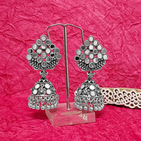 Darshana Jewels Oxidised Plated Mirror Work Jhumki Earrings