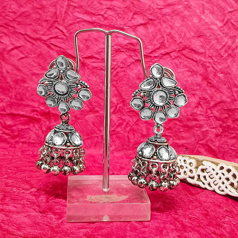 Darshana Jewels Oxidised Plated Crystal Stone Jhumki Earrings