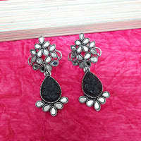 Darshana Jewels Oxidised Plated Mirror Work Earrings