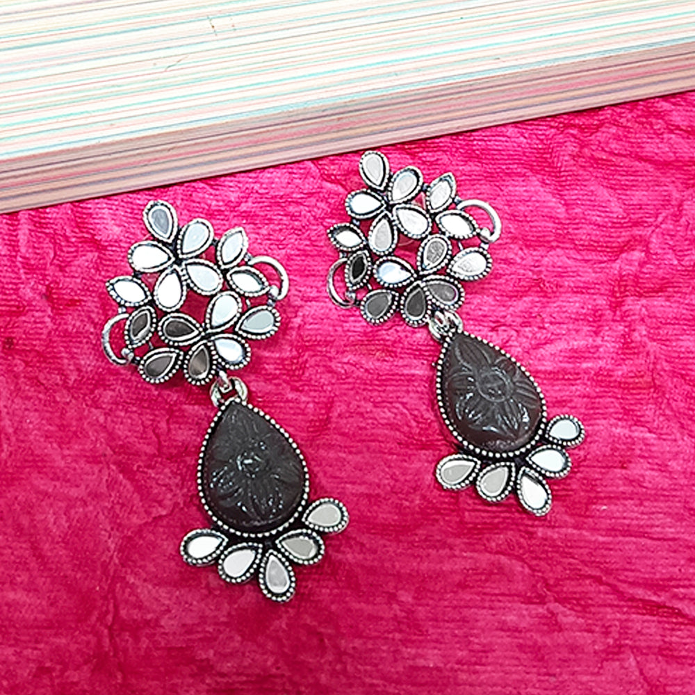 Darshana Jewels Oxidised Plated Mirror Work Earrings