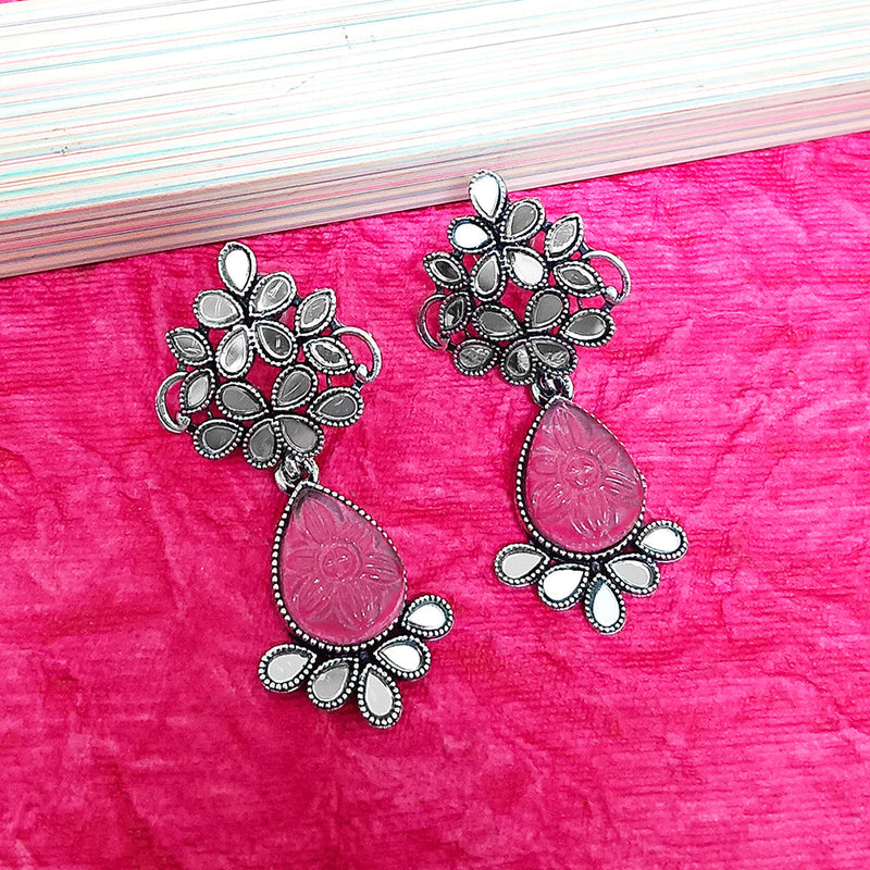 Darshana Jewels Oxidised Plated Mirror Work Earrings