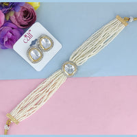 Corbeda Fashion Gold Plated Crystal And Pearl Choker Necklace Set