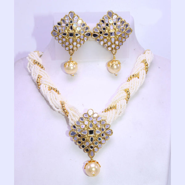 Corbeda Fashion Gold Plated Mirror And Pearl  Necklace Set