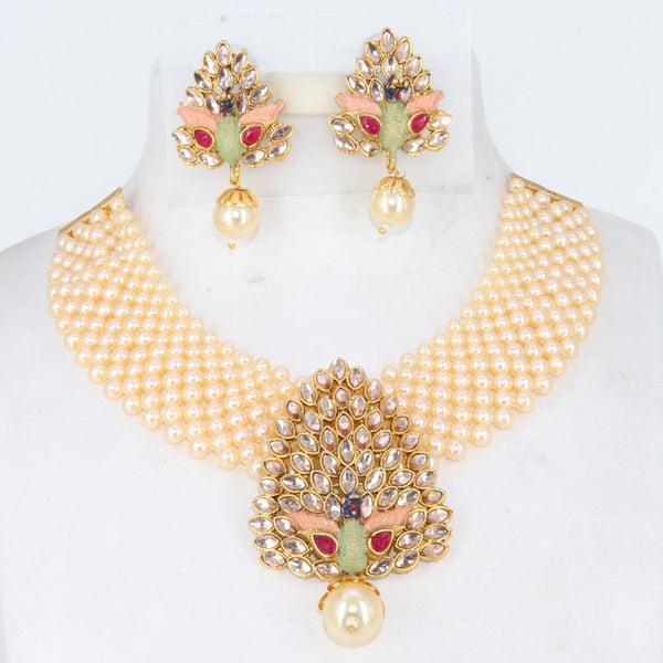 Corbeda Fashion Gold Plated Crystal And Pearl  Necklace Set