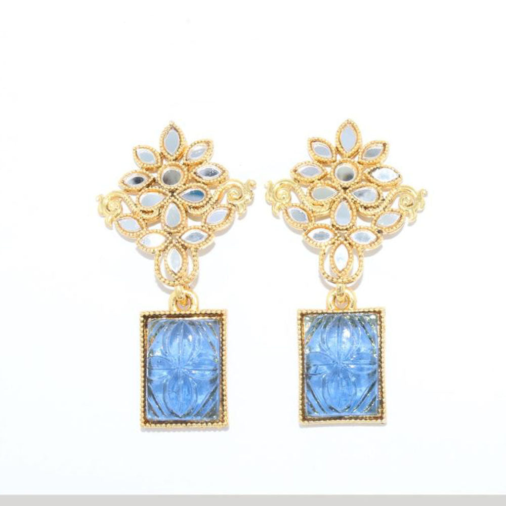 Corbeda Fashion Gold Plated Mirror Stone Dangler Earrings