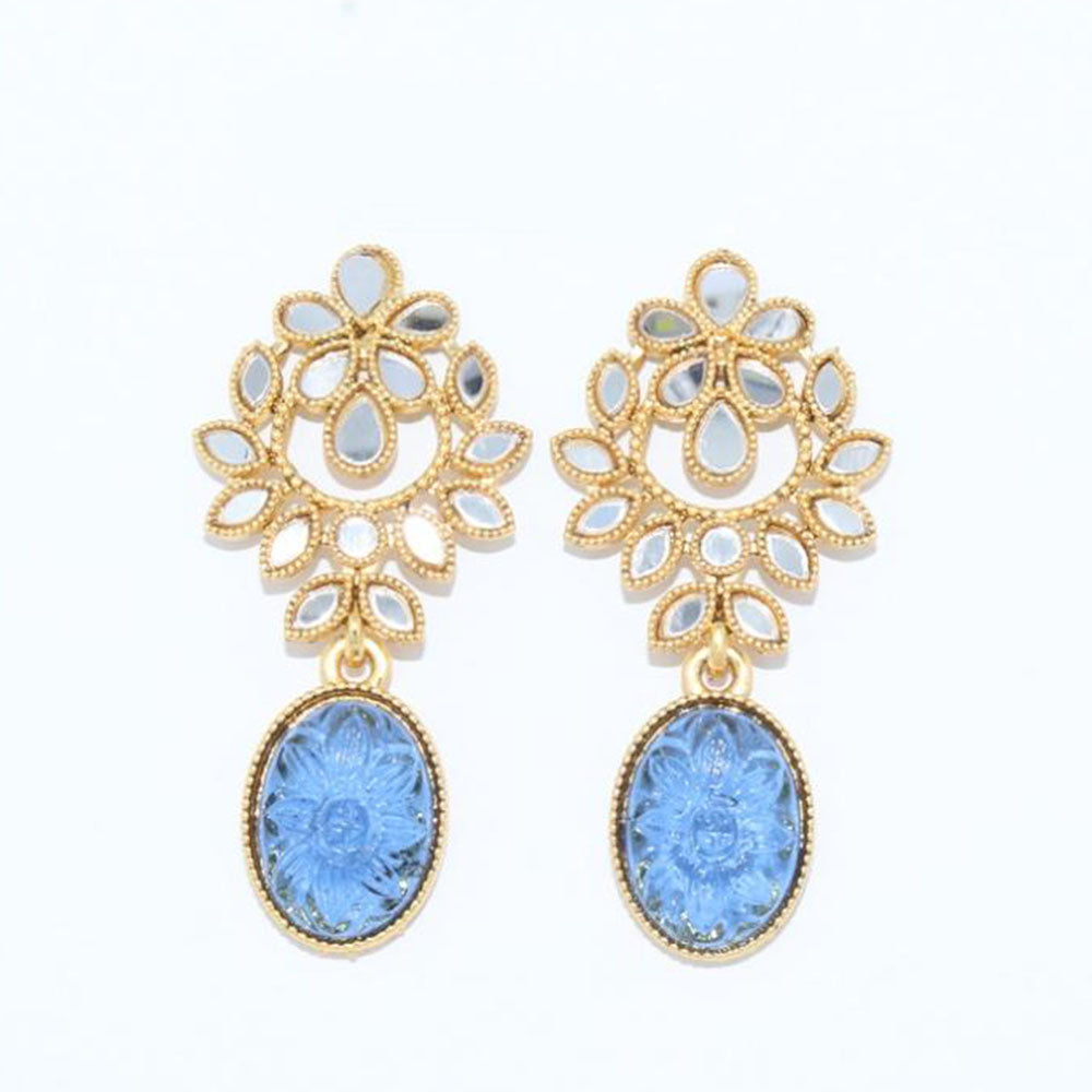 Corbeda Fashion Gold Plated Mirror Stone Dangler Earrings