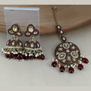 Corbeda Fashion Gold Plated Elegant Stone And Beads Jhumki Earrings With Maangtikka