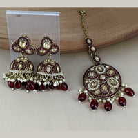 Corbeda Fashion Gold Plated Elegant Stone And Beads Jhumki Earrings With Maangtikka