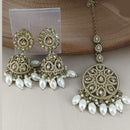 Corbeda Fashion Gold Plated Elegant Stone And Beads Jhumki Earrings With Maangtikka