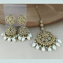 Corbeda Fashion Gold Plated Elegant Stone And Beads Jhumki Earrings With Maangtikka