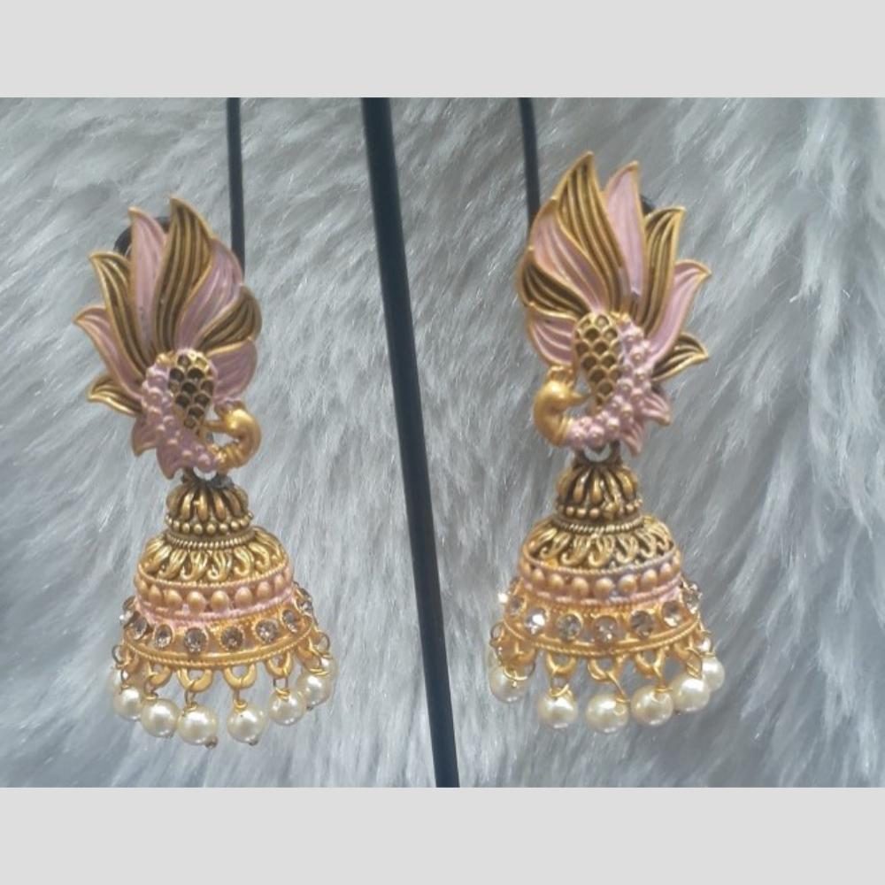 Infinity Jewels Gold Plated Crystal Stone And Meenakari Jhumki Earrings