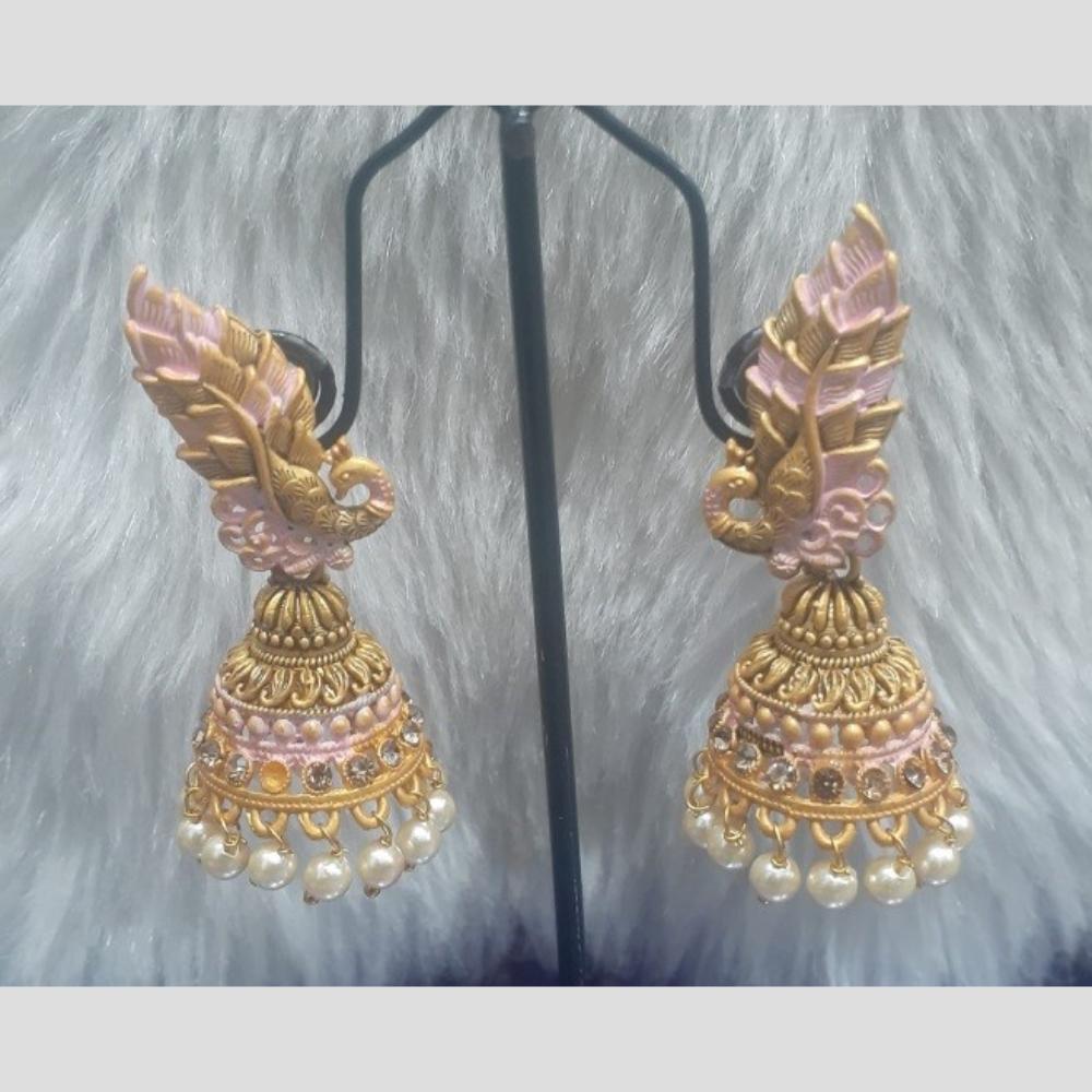 Infinity Jewels Gold Plated Crystal Stone And Meenakari Jhumki Earrings