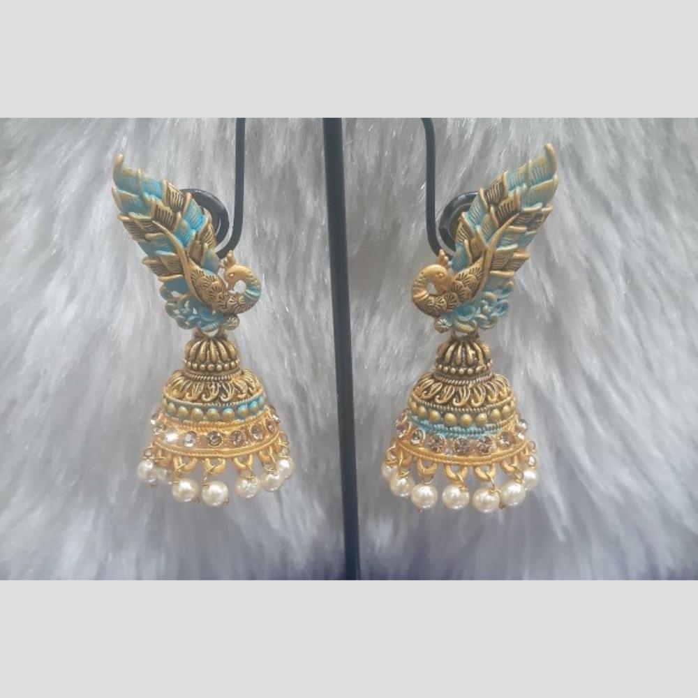 Infinity Jewels Gold Plated Crystal Stone And Meenakari Jhumki Earrings