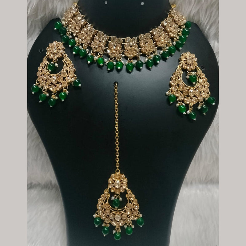 Kumavat Jewels Gold Plated Crystal Stone And Pearls Choker Necklace Set