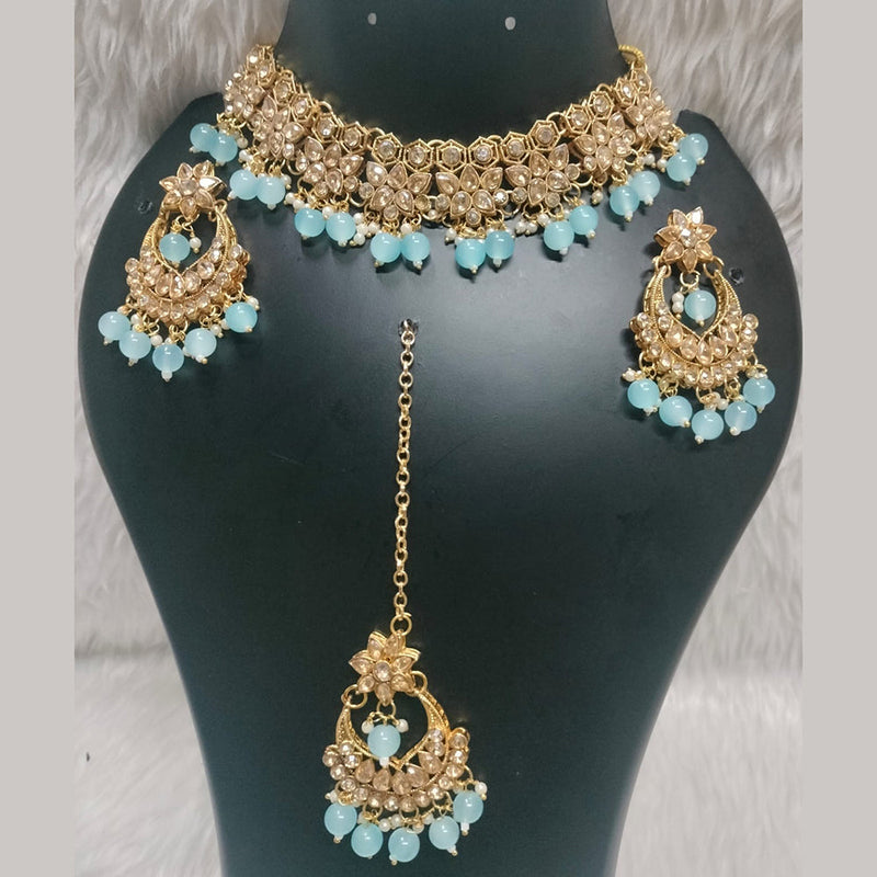 Kumavat Jewels Gold Plated Crystal Stone And Pearls Choker Necklace Set