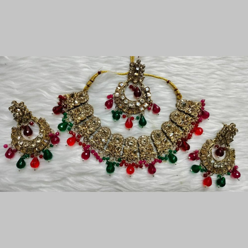 Kumavat Jewels Gold Plated Crystal Stone And Beads Choker Necklace Set