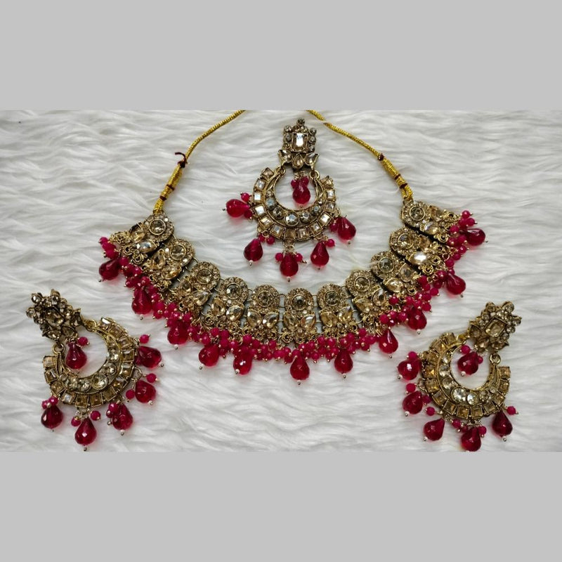 Kumavat Jewels Gold Plated Crystal Stone And Beads Choker Necklace Set