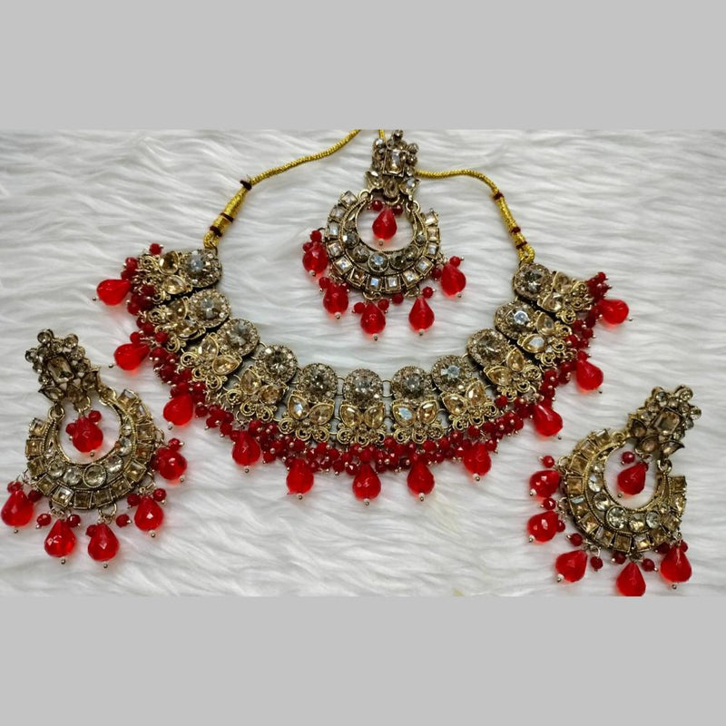 Kumavat Jewels Gold Plated Crystal Stone And Beads Choker Necklace Set