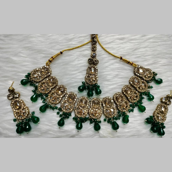 Kumavat Jewels Gold Plated Crystal Stone And Beads Choker Necklace Set