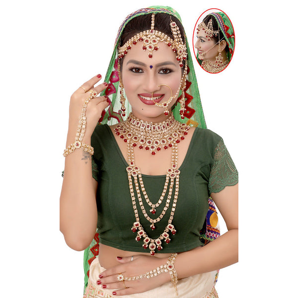 Kumavat Jewels Gold Plated Kundan Stone And Beads Bridal Set