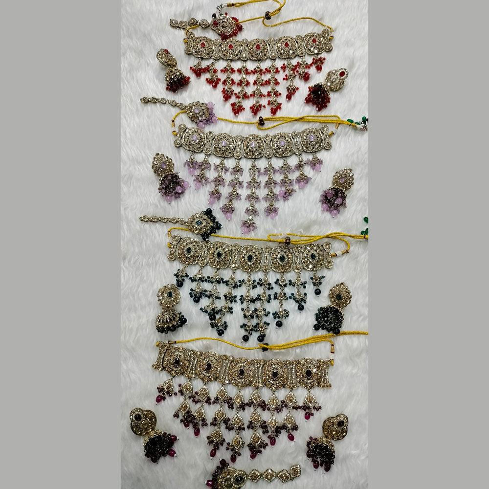 Kumavat Jewels Gold Plated Crystal Stone And Beads Choker Necklace Set