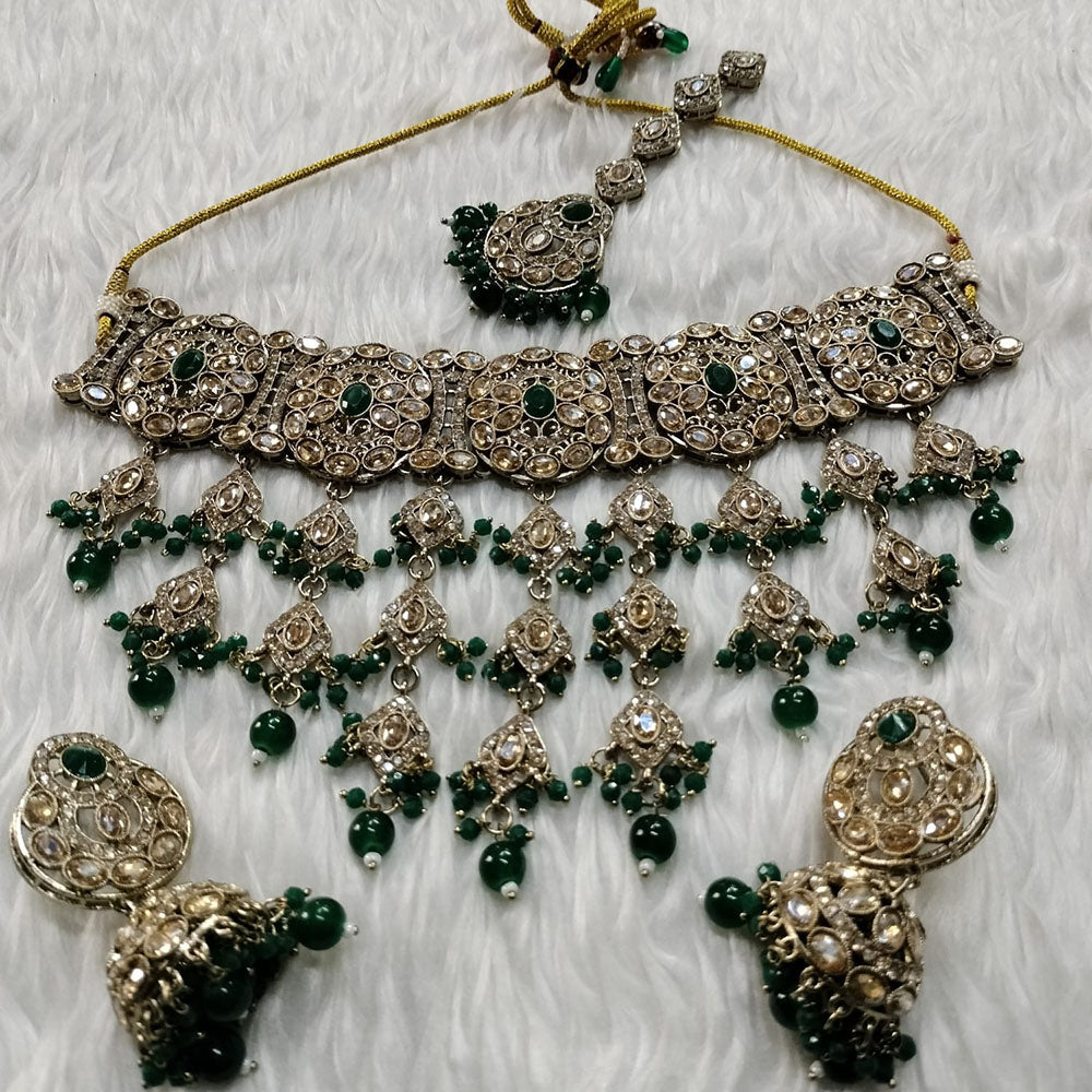 Kumavat Jewels Gold Plated Crystal Stone And Beads Choker Necklace Set