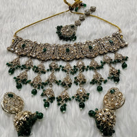 Kumavat Jewels Gold Plated Crystal Stone And Beads Choker Necklace Set