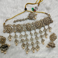 Kumavat Jewels Gold Plated Crystal Stone And Beads Choker Necklace Set