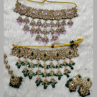 Kumavat Jewels Gold Plated Crystal Stone And Beads Choker Necklace Set