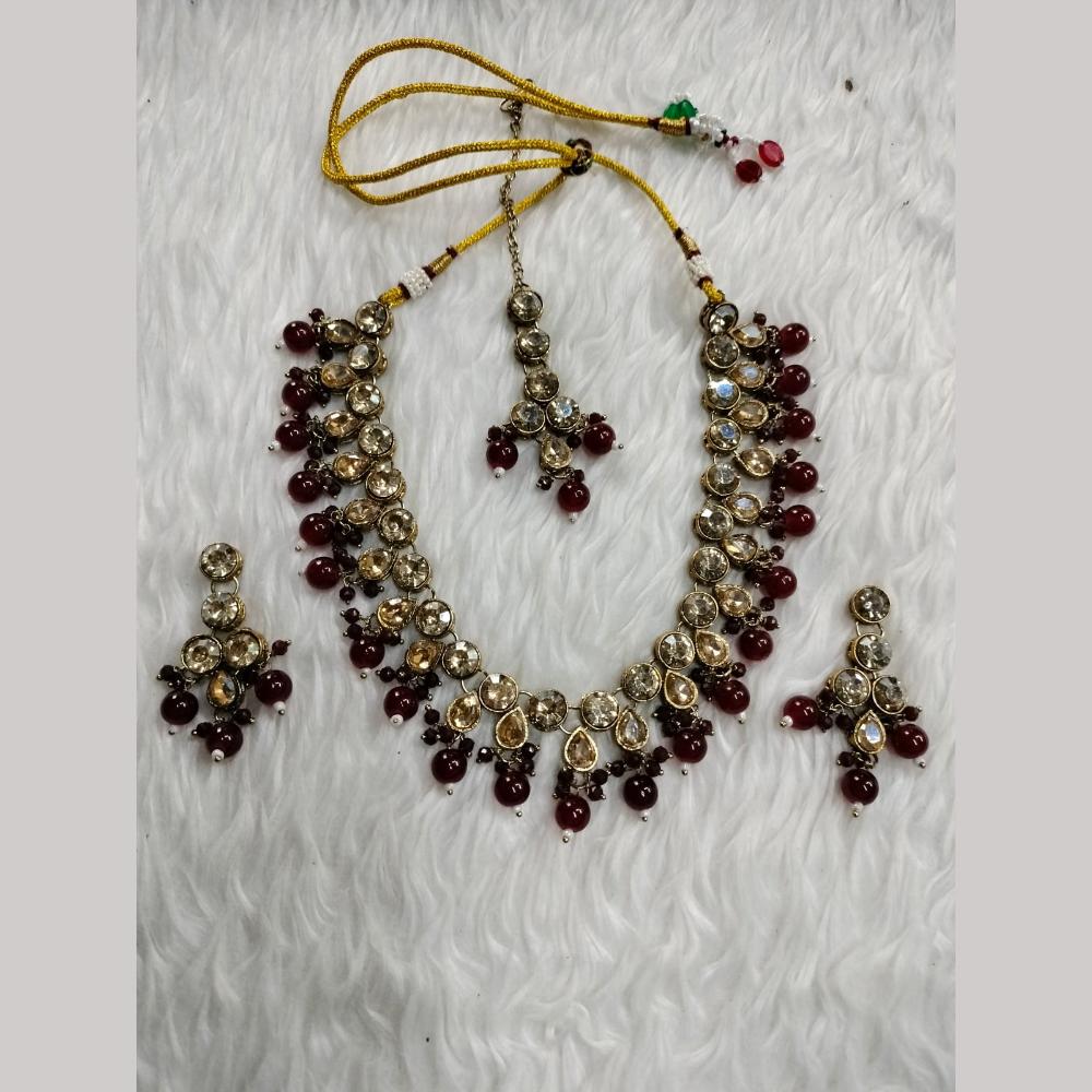 Kumavat Jewels Gold Plated Austrian Stone And Beads Necklace Set