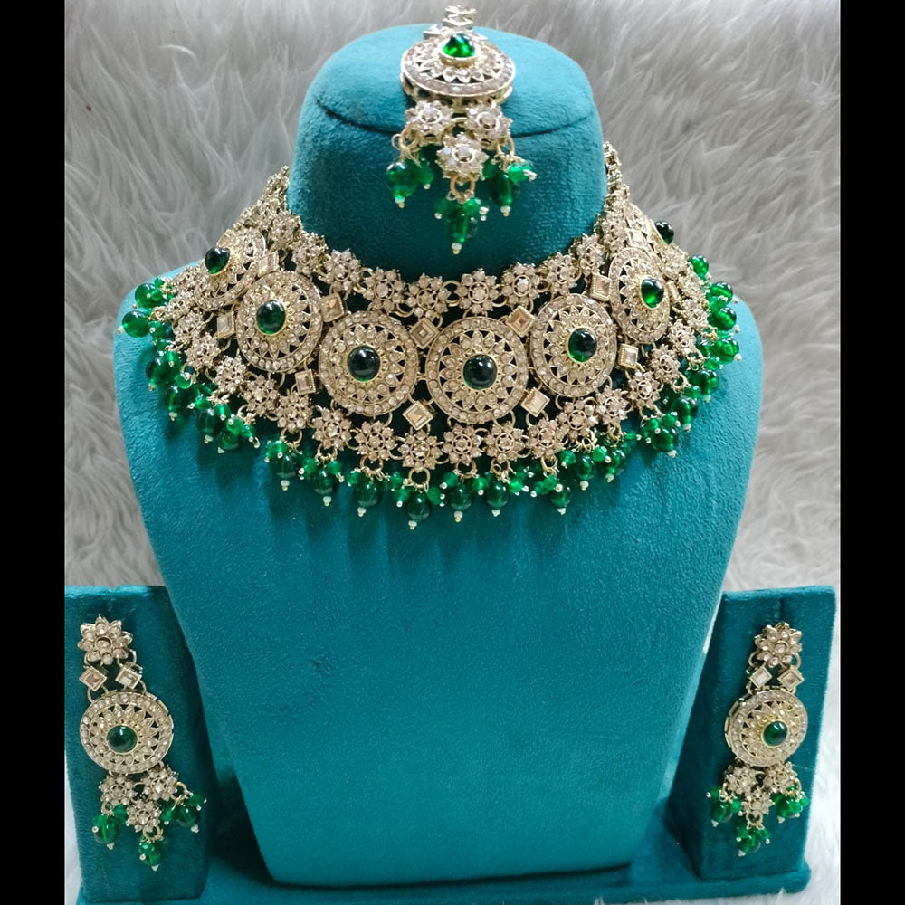 Kumavat Jewels Gold Plated Crystal Stone And Pearl Choker Necklace Set