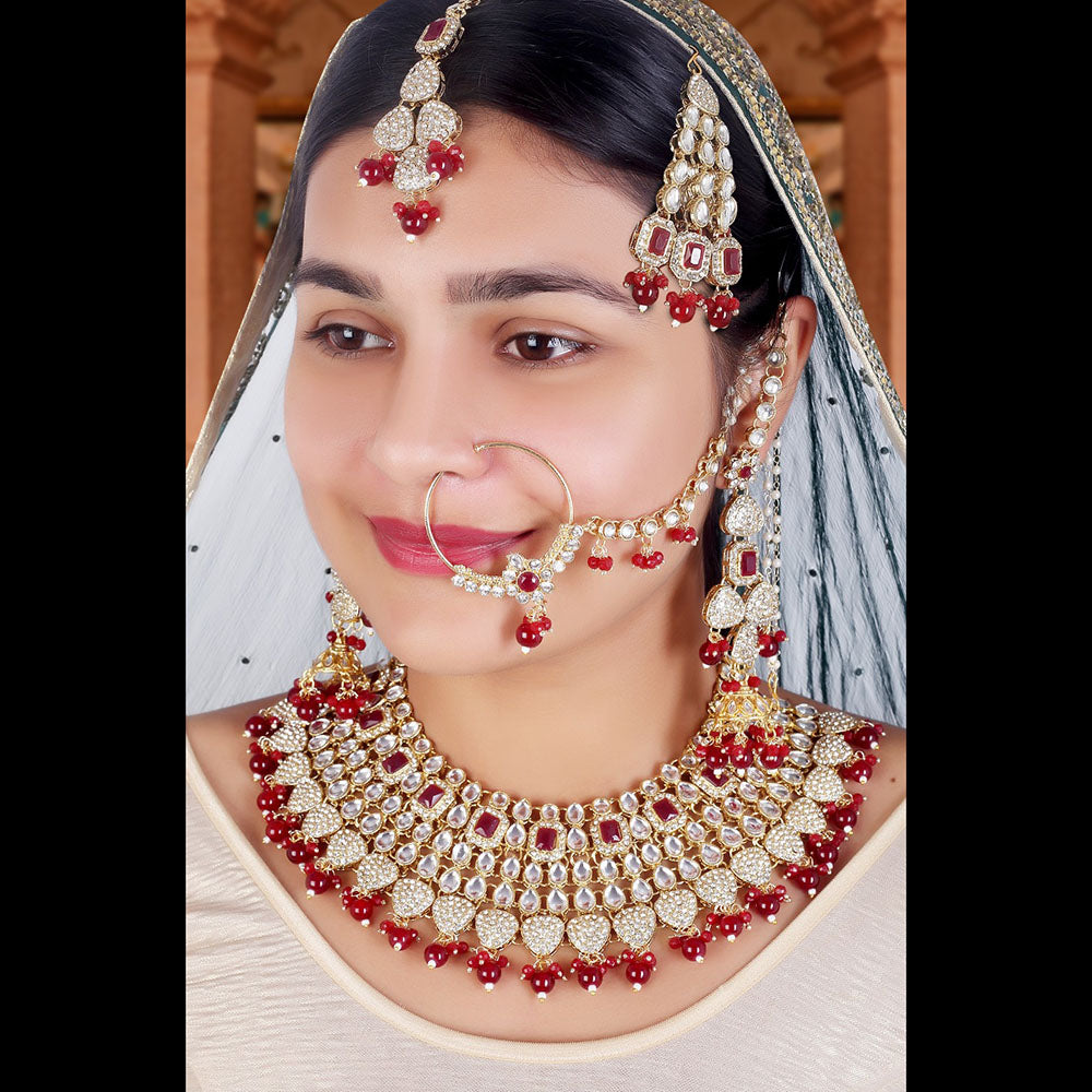 Kumavat Jewels Gold Plated Kundan Stone And Pearl Choker Necklace Set