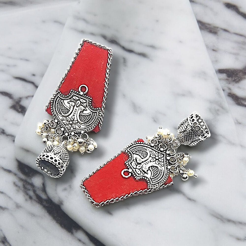 Handmade For Her  Women's Handmade Red Fabric Earring