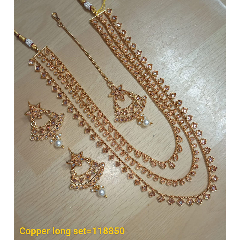 Padmawati Bangles Copper Gold Crystal Stone Long Necklace Set