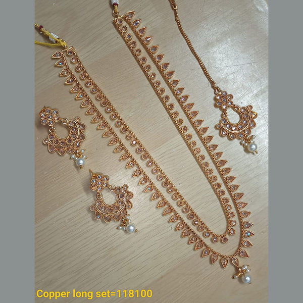 Padmawati Bangles Copper Gold Crystal Stone Long Necklace Set