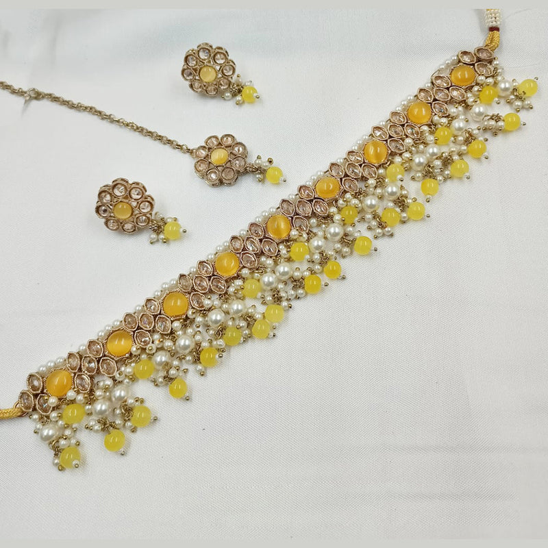 Padmawati Bangles Gold Crystal Stone Necklace Set