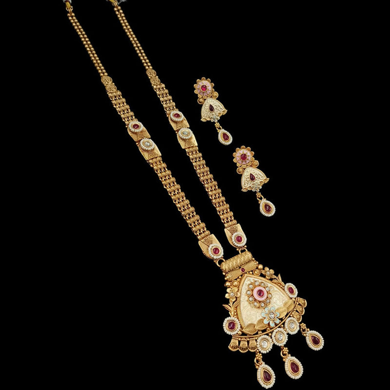 Padmawati Bangles Copper Gold Pota Stone Long Necklace Set