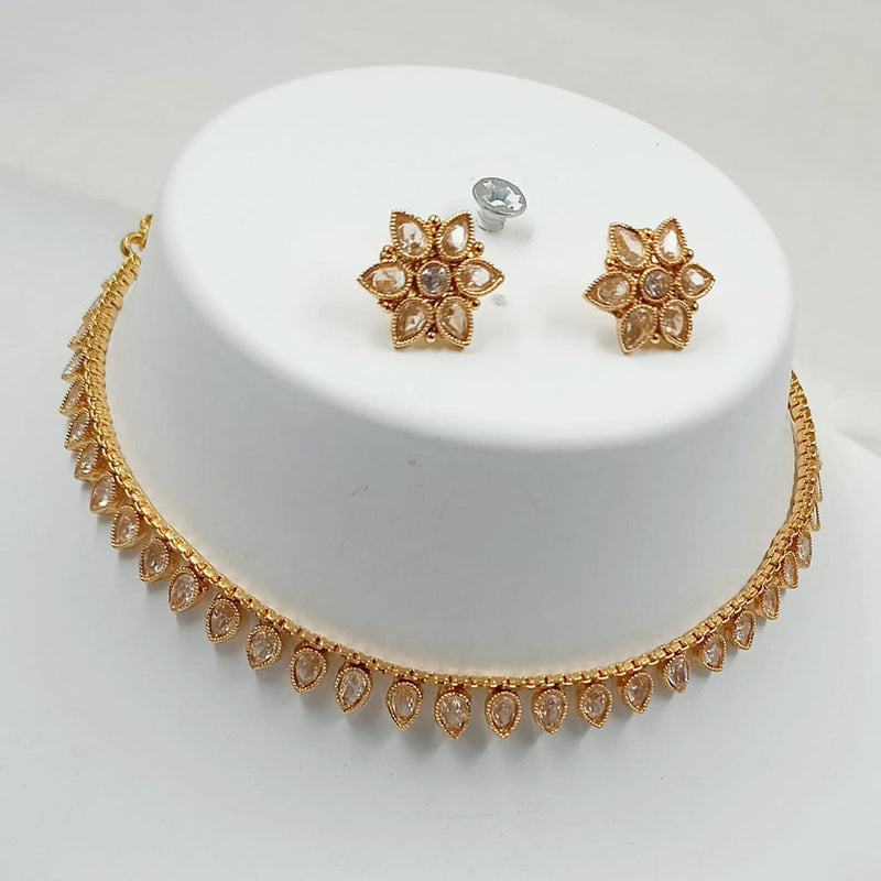 Padmawati Bangles Rose Gold Plated Crystal Stone Choker Necklace Set