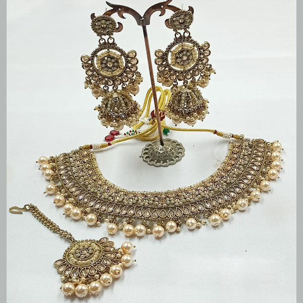 Padmawati Bangles Gold Plated Crystal Stone Choker And Pearls Necklace Set