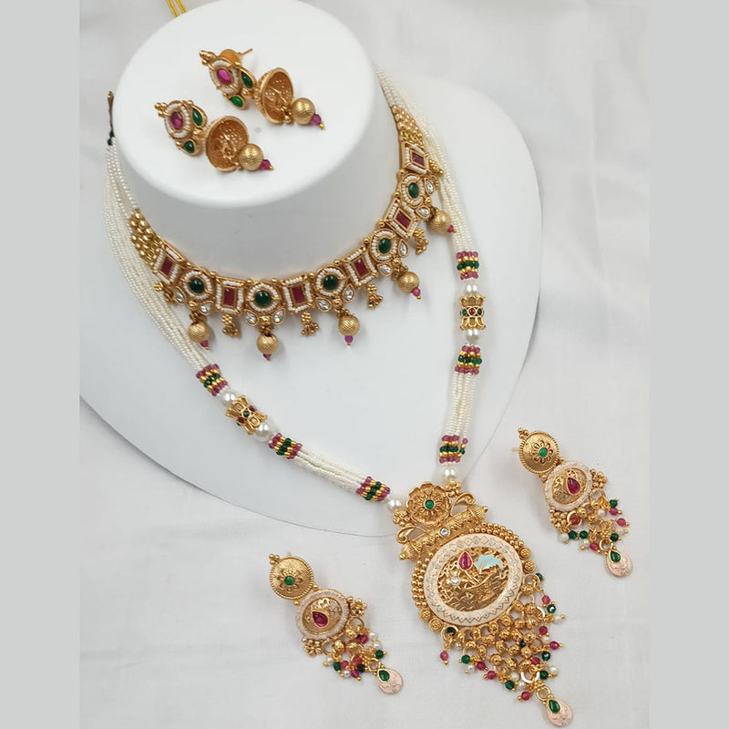 Padmawati Bangles Gold Plated Kundan Stone And Pearls Double Necklace Set