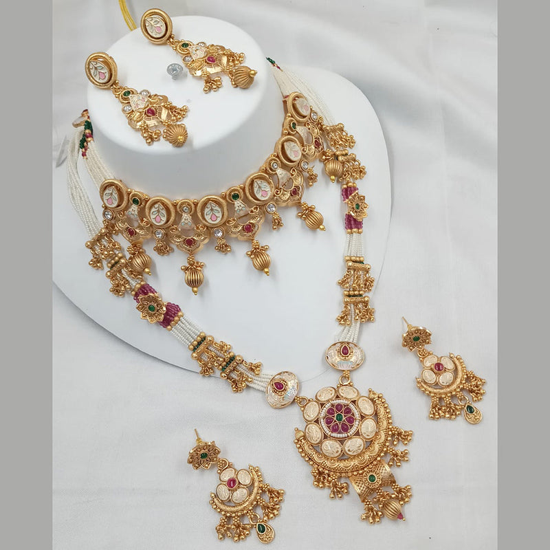 Padmawati Bangles Gold Plated Kundan Stone And Pearls Double Necklace Set