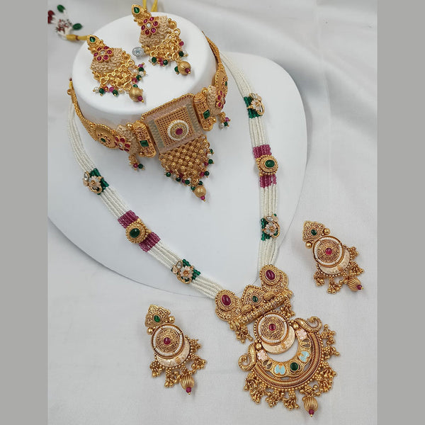 Padmawati Bangles Gold Plated Kundan Stone And Pearls Double Necklace Set