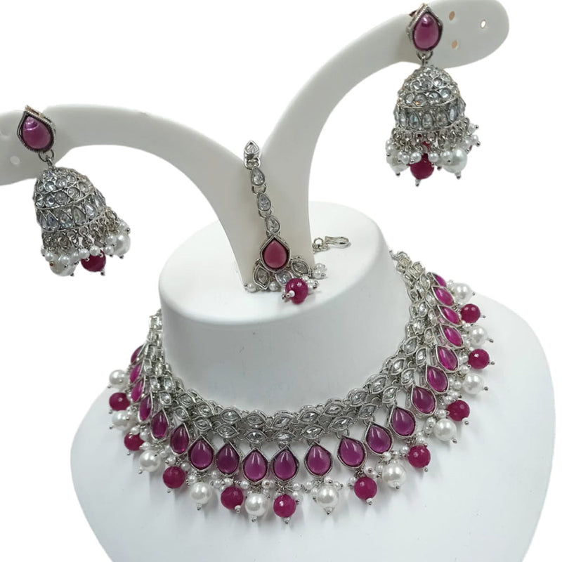 Padmawati Bangles Silver Plated Crystal Stone Choker Necklace Set