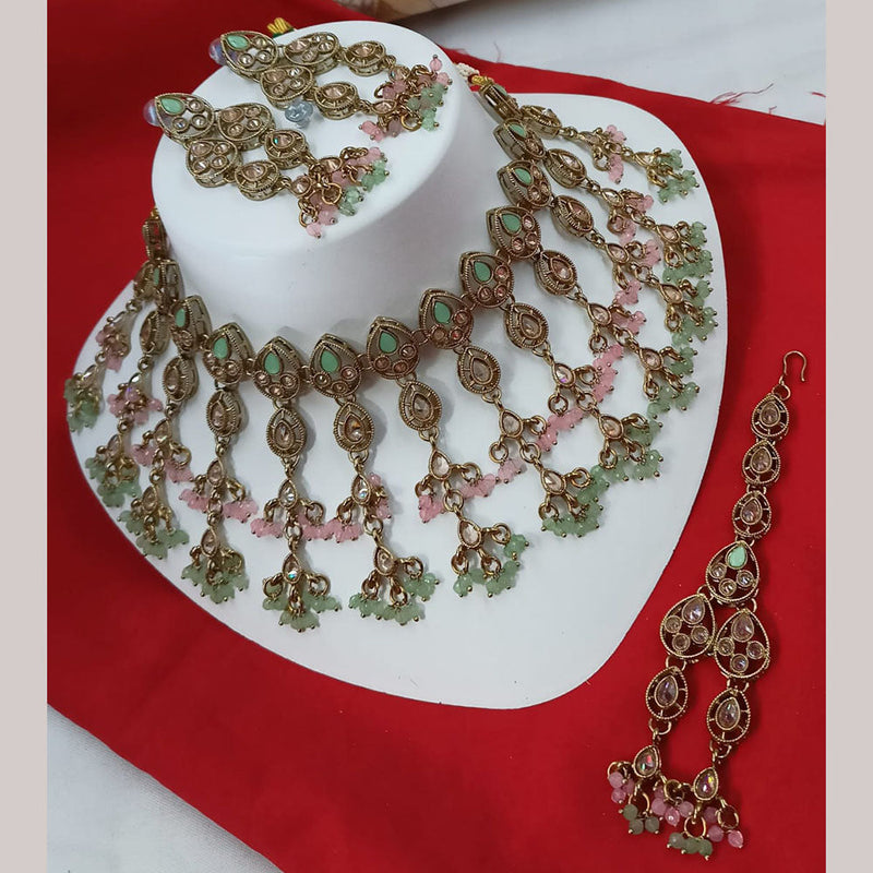 Padmawati Bangles Gold Plated Crystal Stone And Pearls Choker Necklace Set