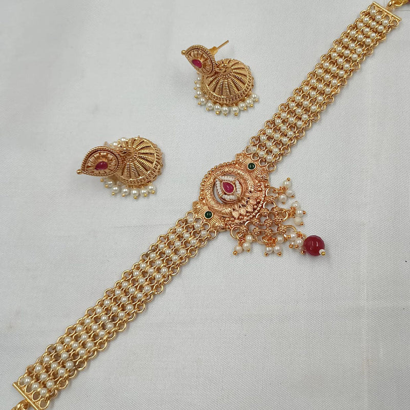 Padmawati Bangles Gold Plated Kundan Stone And Pearls Choker Necklace Set