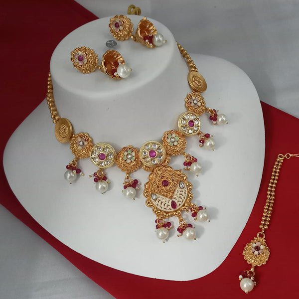 Padmawati Bangles Gold Plated Polki Kundan Stone And Pearls Necklace Set