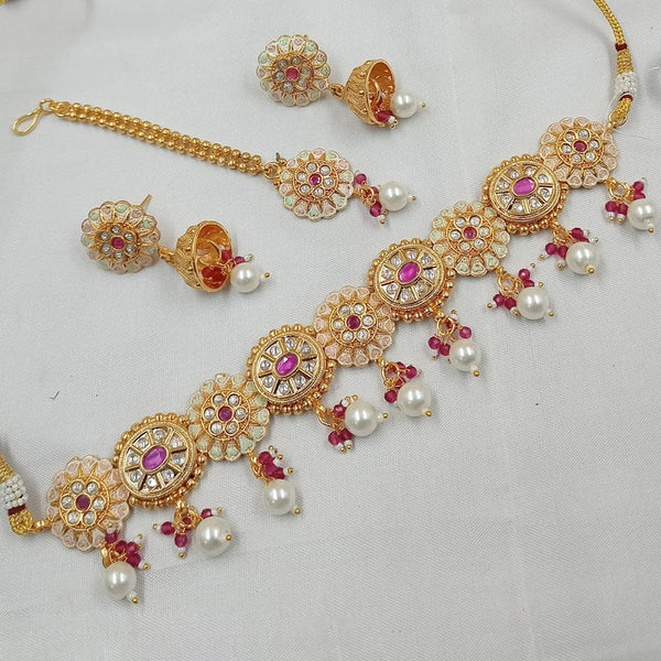 Padmawati Bangles Gold Plated Polki Kundan Stone And Pearls Meenakari Necklace Set